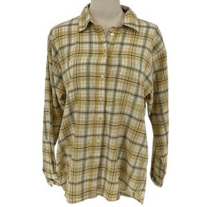 LOFT Button Down Shirt Yellow Plaid 100% Cotton Long Sleeve‎ S